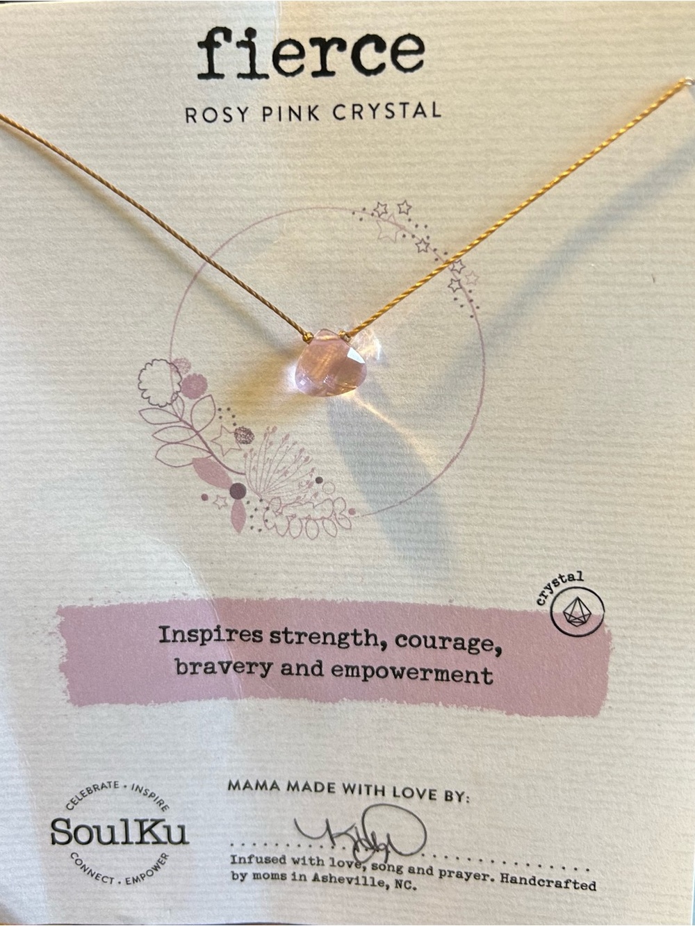 Rosy Pink Crystal Necklace on Gold Chain
